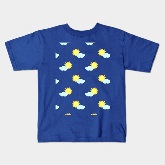 Sun and Clouds Pattern 2 in Blue Kids T-Shirt by Kelly Gigi